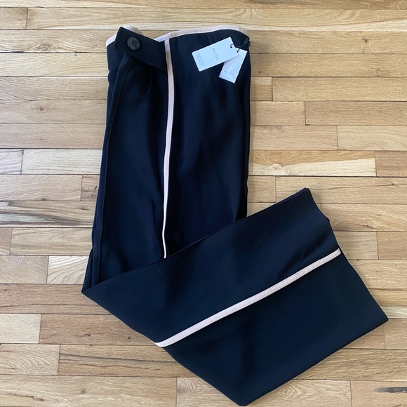 REISS Lina Wide Leg Pants Black Pink Trim NWT - US Size 6 - Picture 3 of 10
